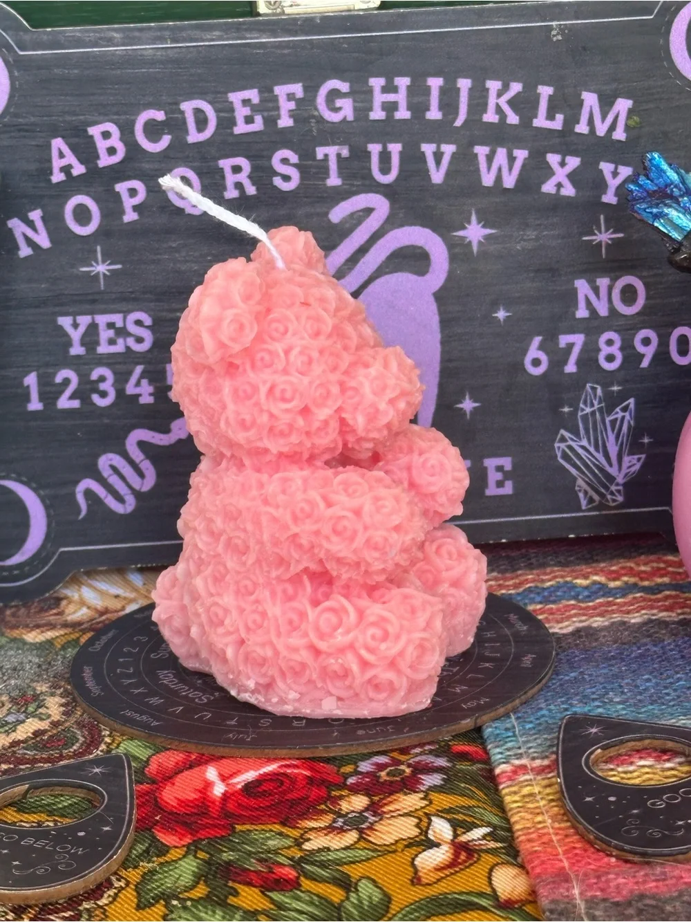 Pink Floral Teddy Bear Candle | Whimsical